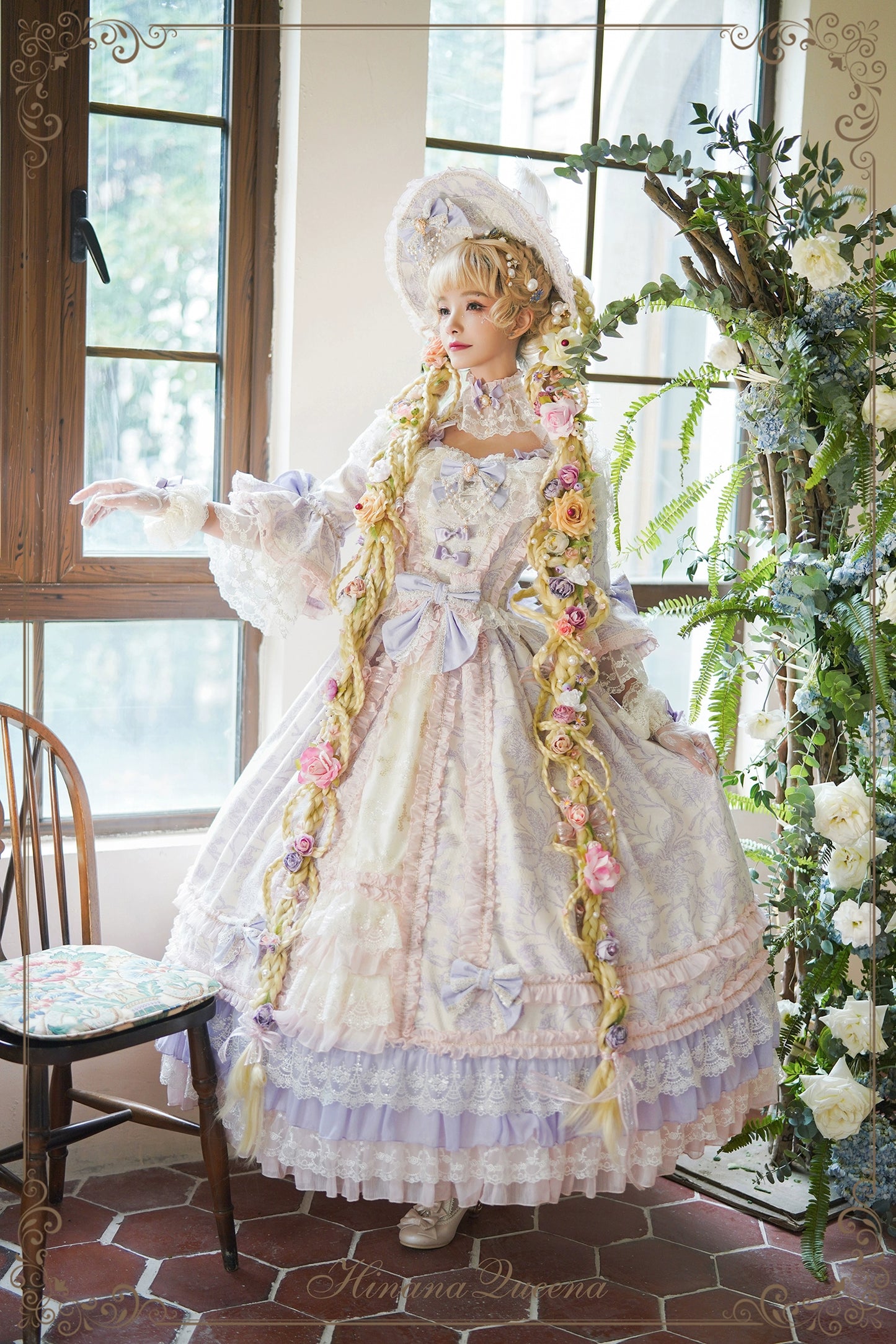 [Pre-orders available until 11/13] Rapunzel-style ribbon and lace luxury long dress