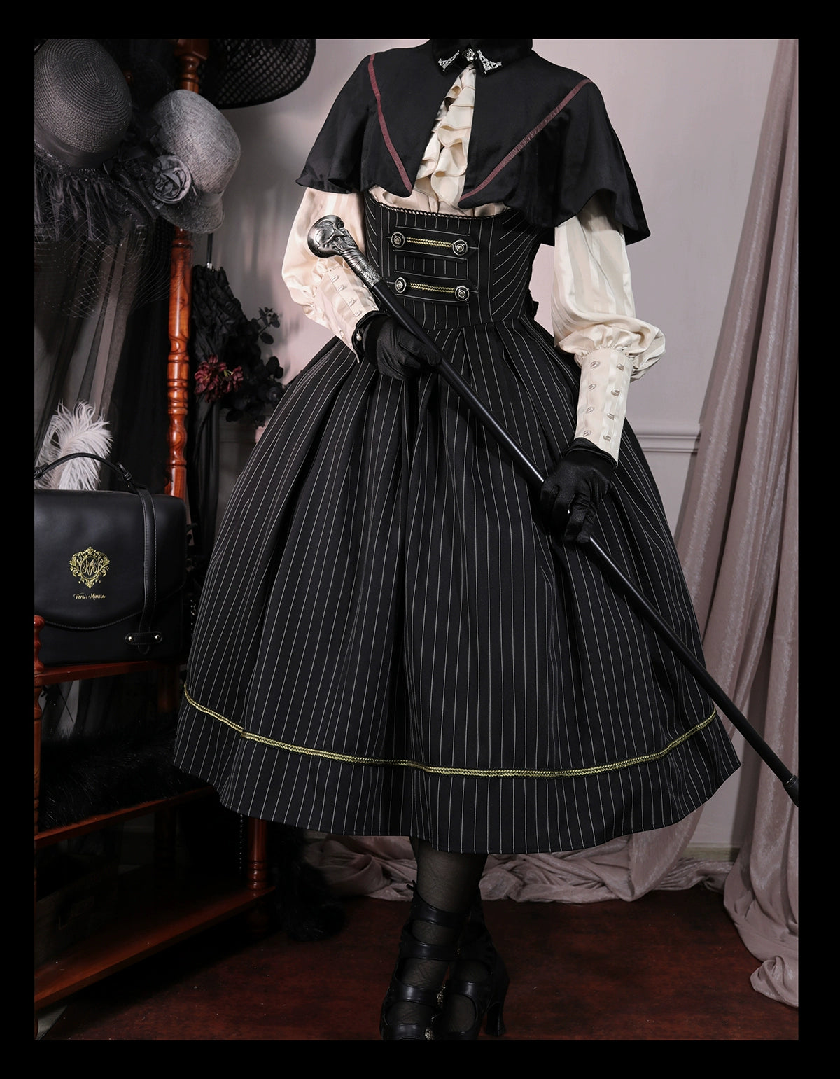 [Resale/Pre-orders available until 10/28] Bright Moon Corset Jumper Skirt Stripe [Black]