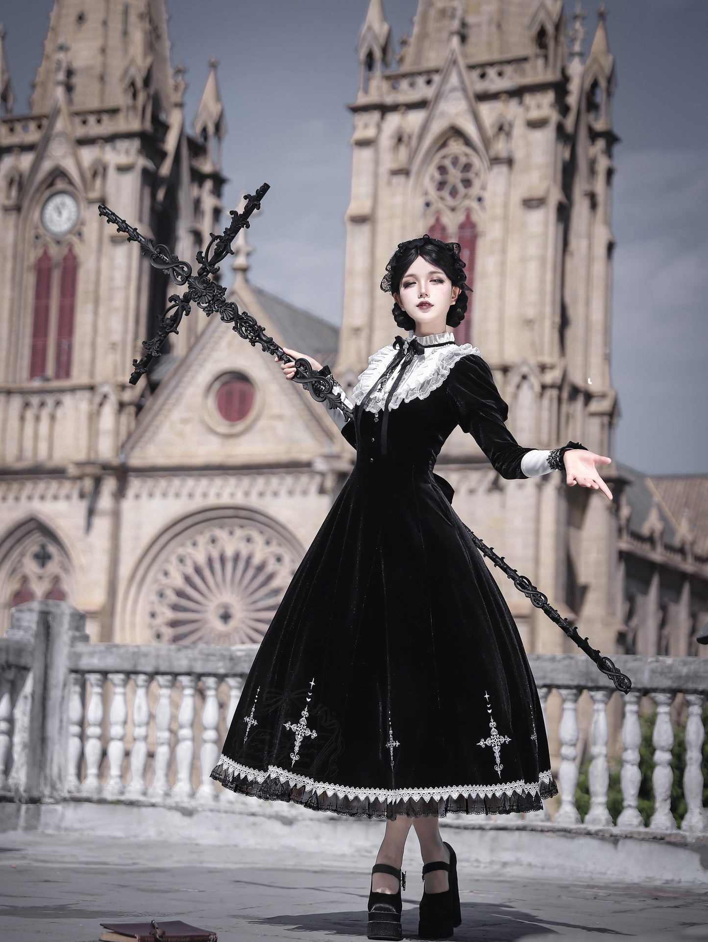 【受注予約12/30まで】十字裁礼 ベルベットワンピース