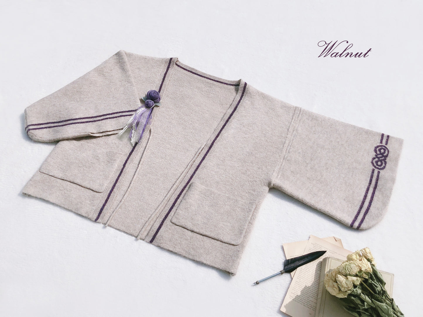 和風深紫のジャンパースカートとブラウス・羽織・リボンタイ・コサージュ単品