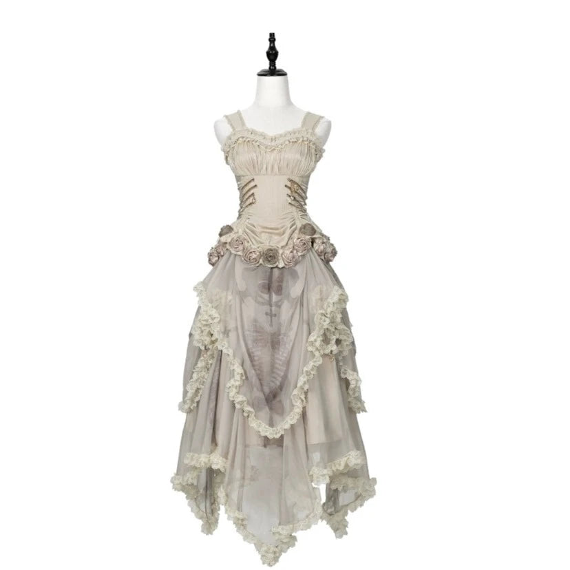 [Sale period ended] Rose Knight III Satin and organdy gothic dress [Champagne]