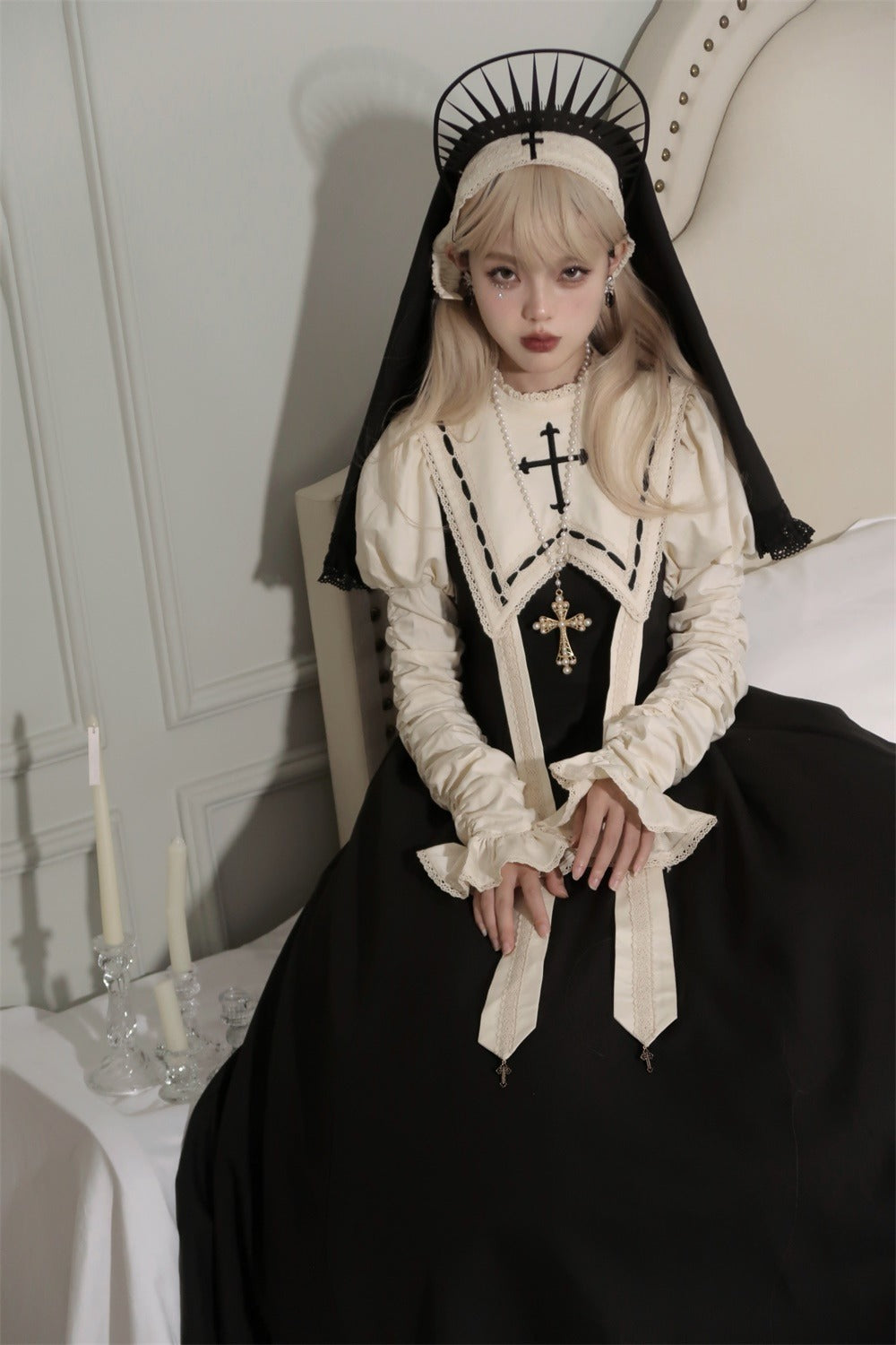 [Resale/Pre-orders until 10/16] Pray on a Moonlight Night Dress, Black x Off-White, Long Length