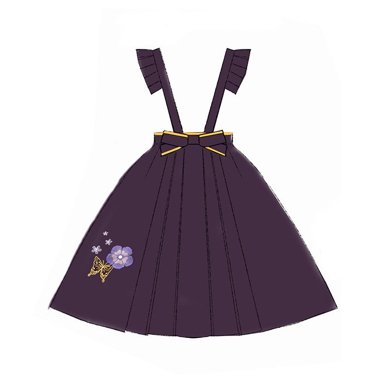 Temari embroidered hakama-style suspender skirt