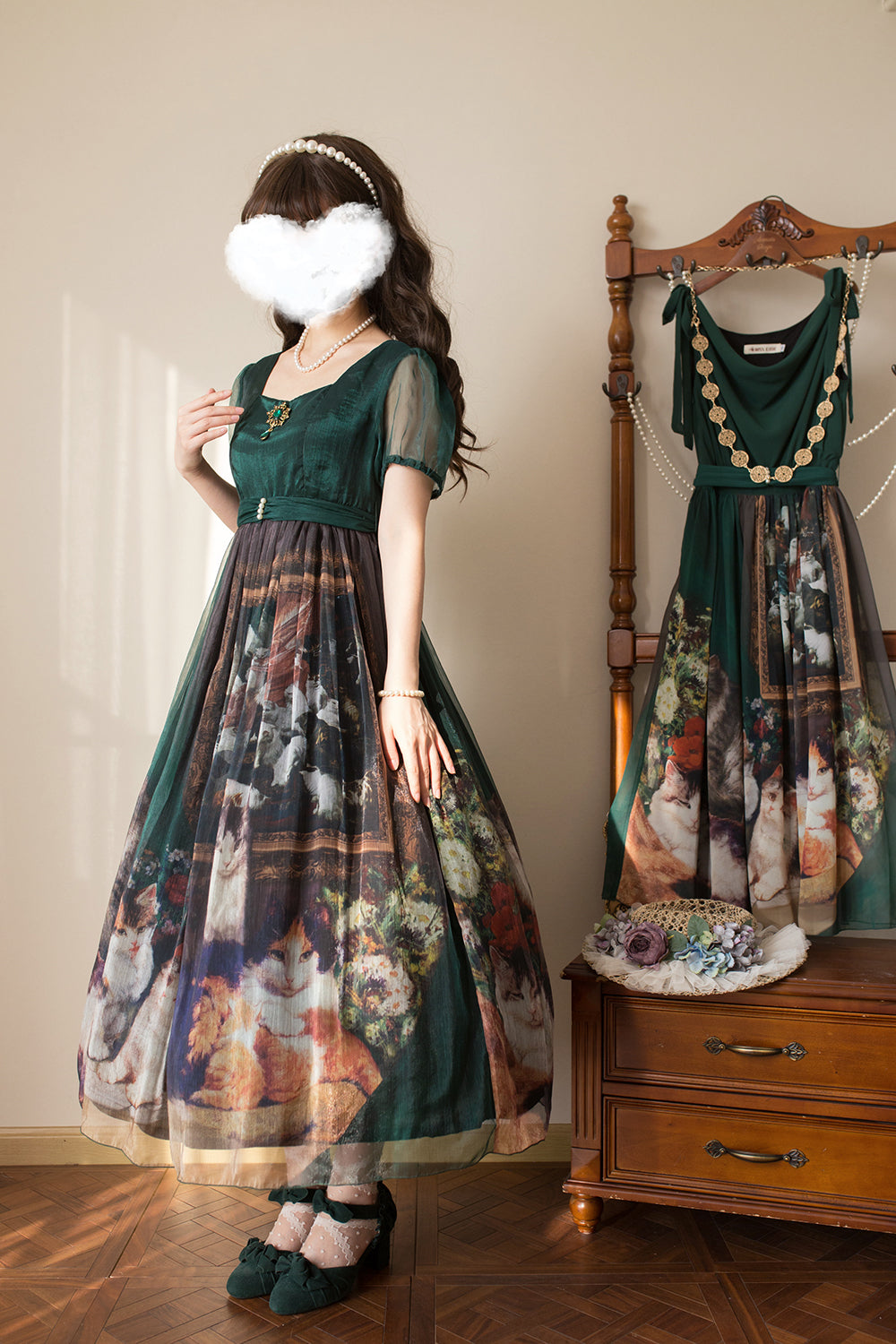 【予約販売】Elegance Greek 油彩画風プリントエンパイアワンピース・新色