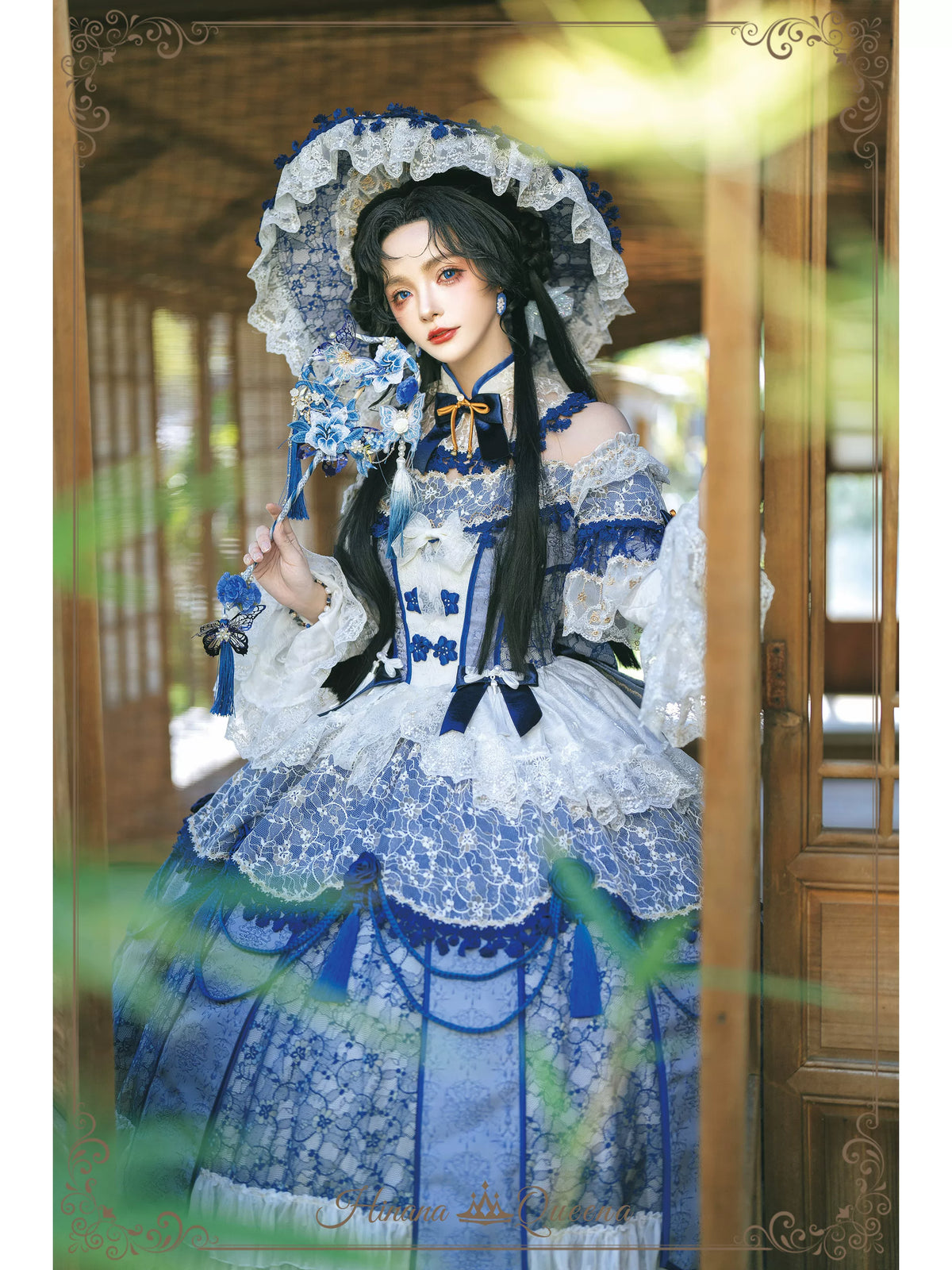 【受注予約11/18まで】千刻玲瓏 中華風長袖ドレス・ブルー