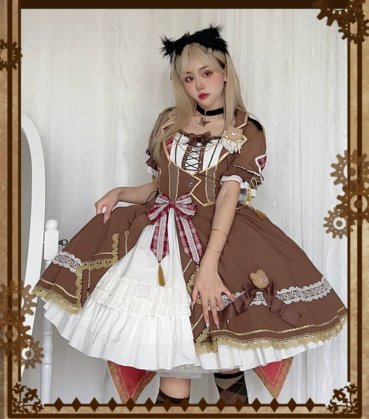 Bear Chocolat Brown dress with ribbon and lace