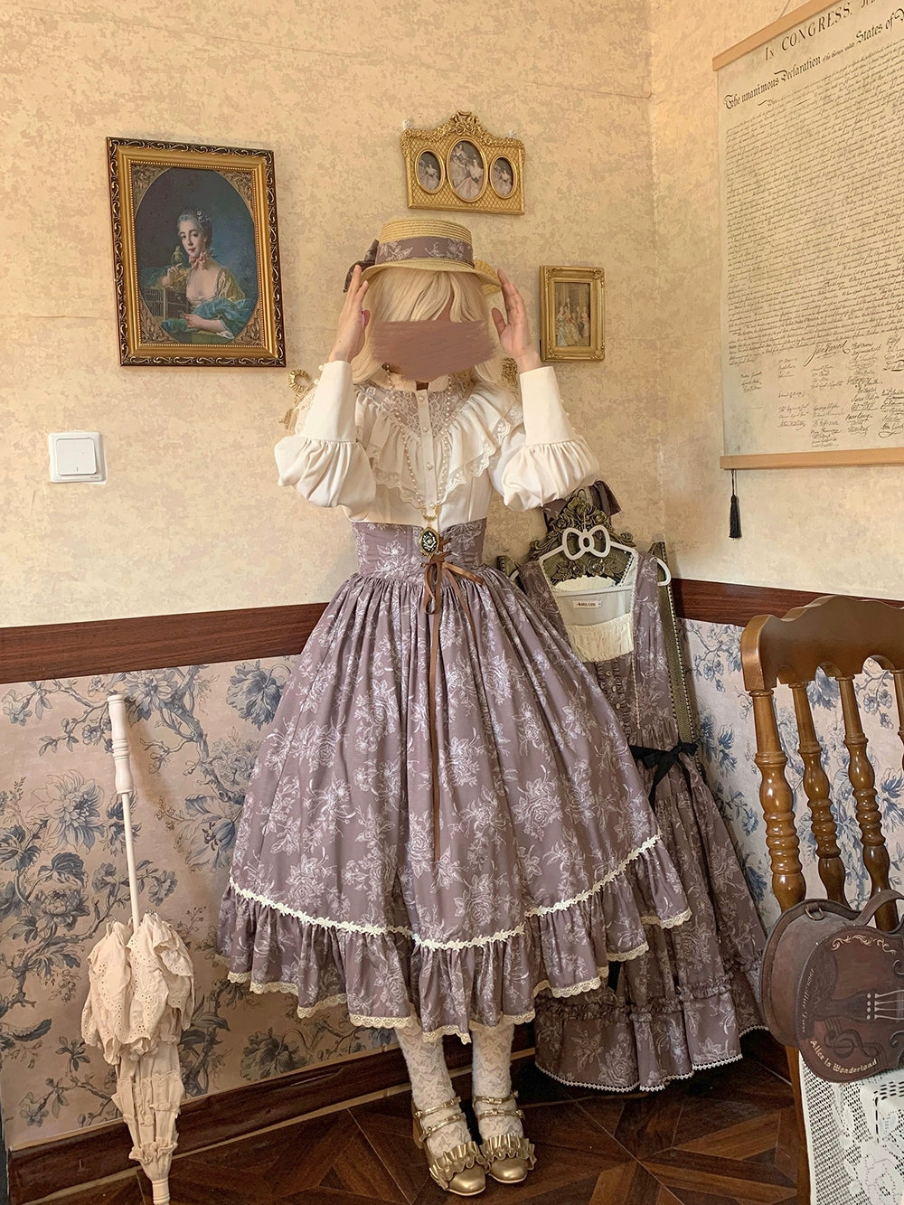【予約販売】Sketch Wild Rose ハイウエストスカート プリントタイプ