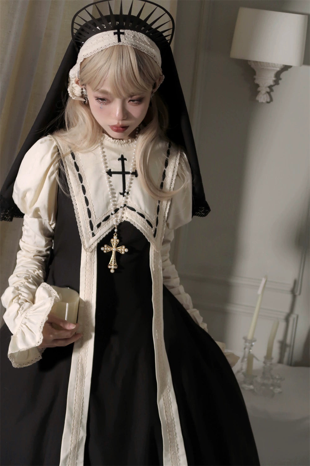 [Resale/Pre-orders until 10/16] Pray on a Moonlight Night Dress, Black x Off-White, Long Length