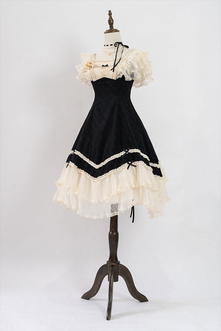 薔薇模様のジャガードフリルレース2wayワンピース 全4色