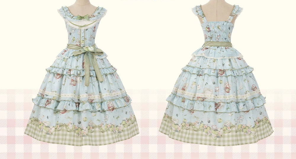 【受注予約9/2まで】Natural Apple Tea ガーデンジャンパースカート・ブルーグリーン
