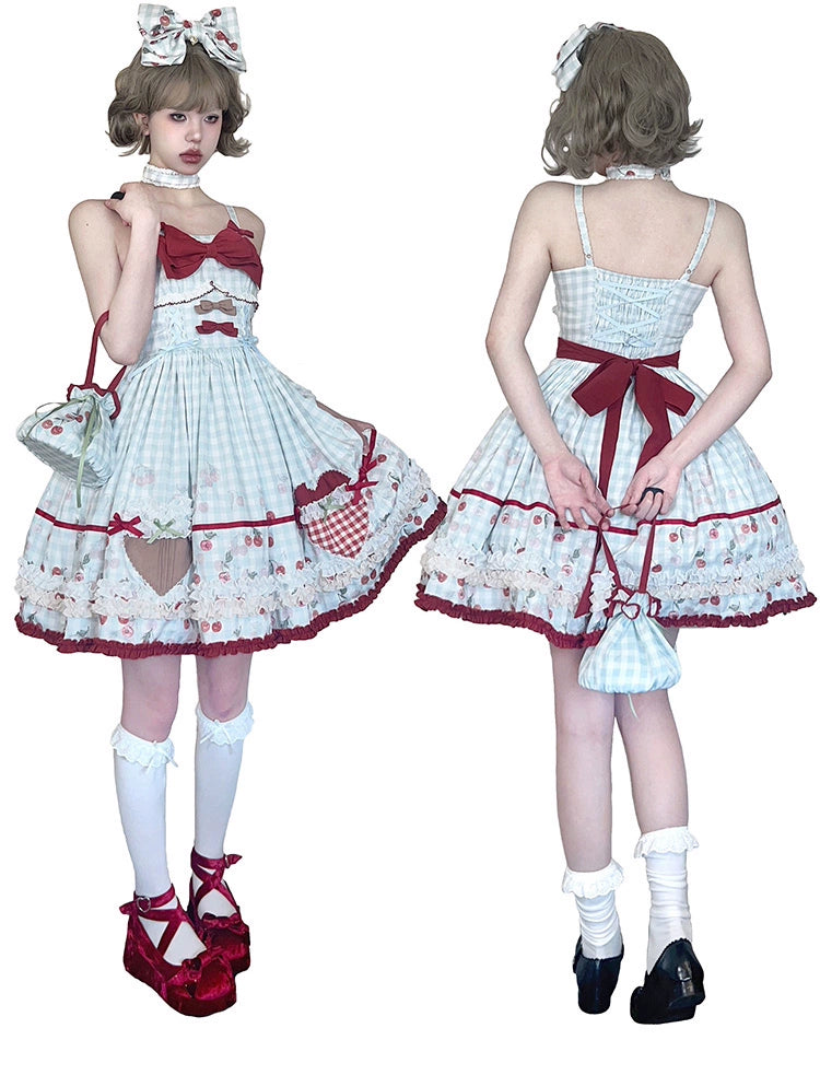 Cherry and Heart ギンガムチェックのジャンパースカート