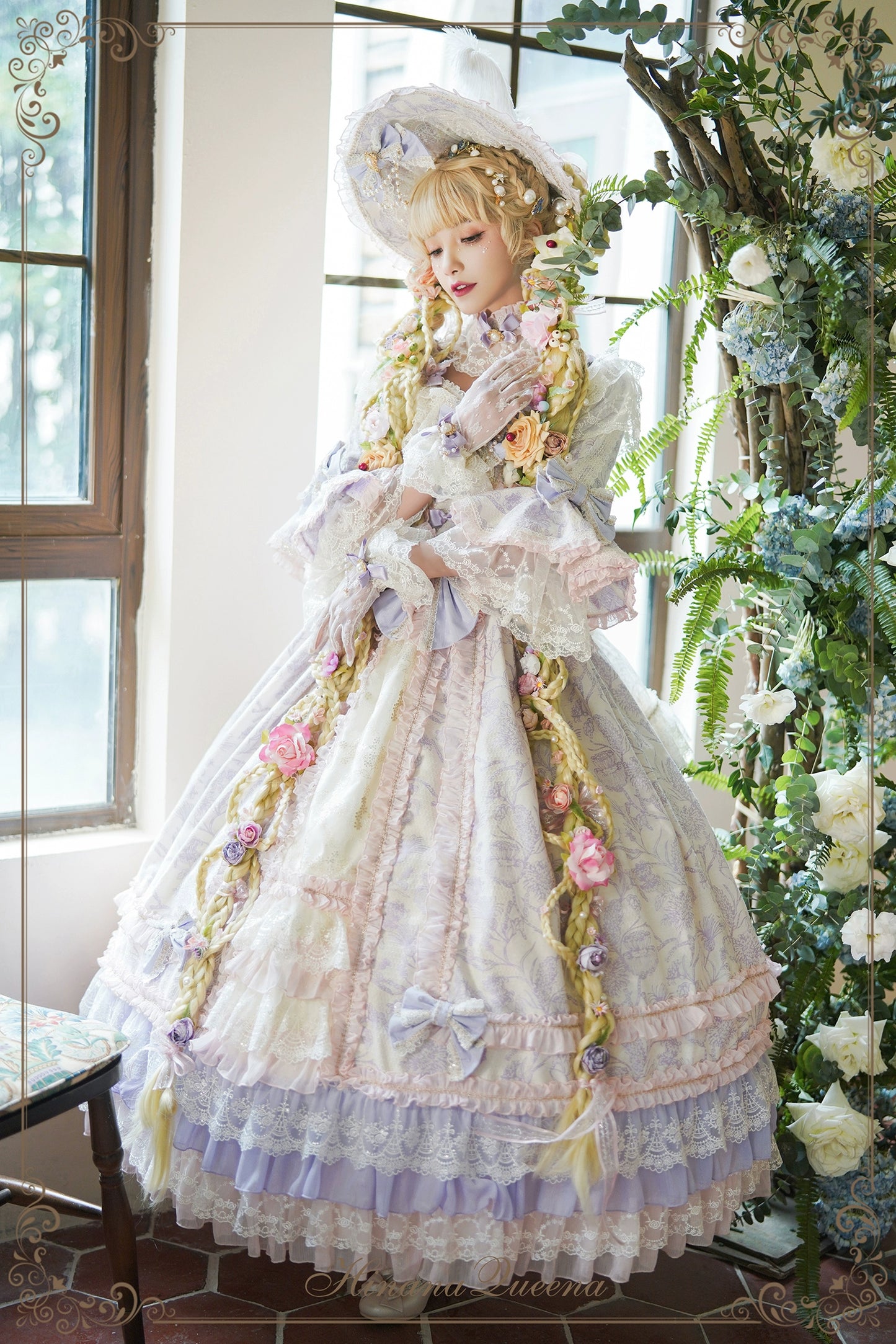 [Pre-orders available until 11/13] Rapunzel-style ribbon and lace luxury long dress