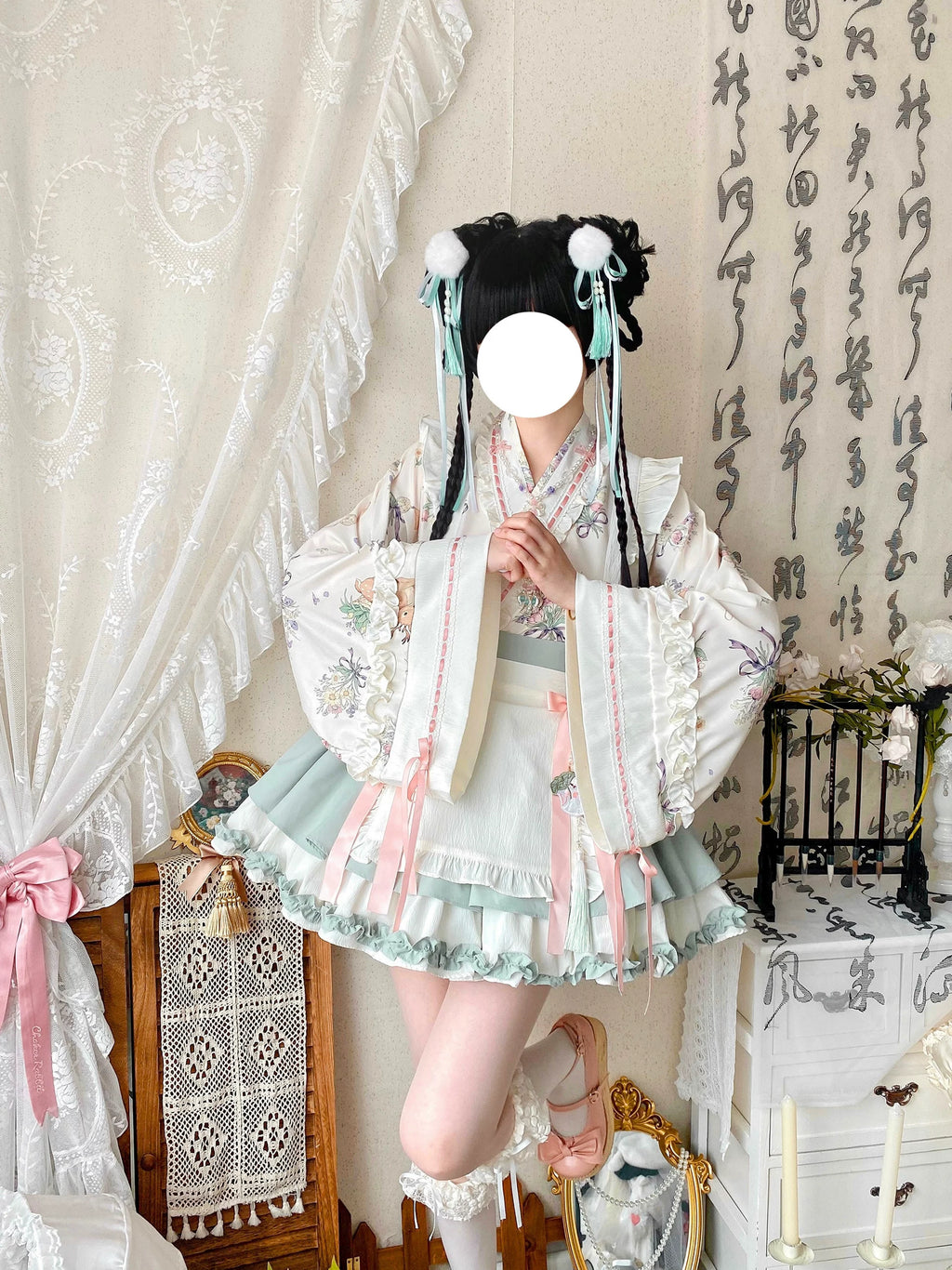 薬草師 エプロン付き華ロリセットアップ