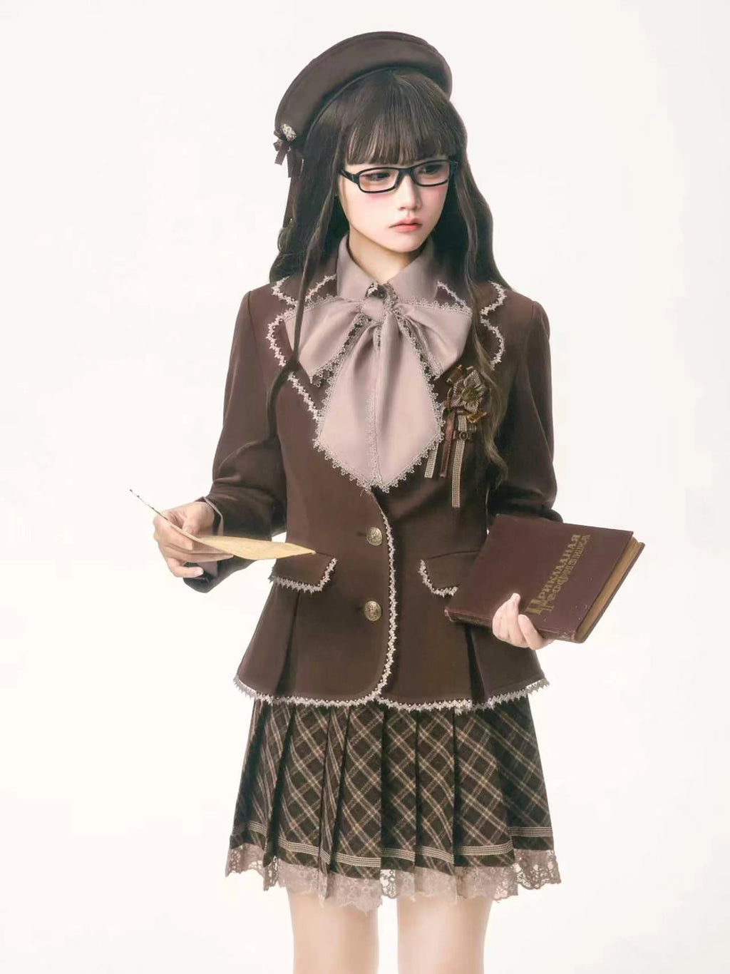 Classical Chocolate 学院風ジャケット・ブラウス・スカート・ベレー帽単品