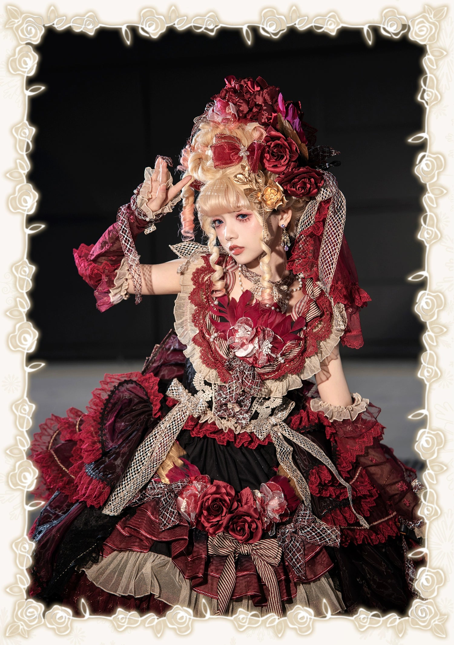 受注予約8/13まで】Snow Rose Princess トレーン付きドレス・レッド 受注予約8/13まで】Snow Rose Princess トレーン付きドレス・レッド