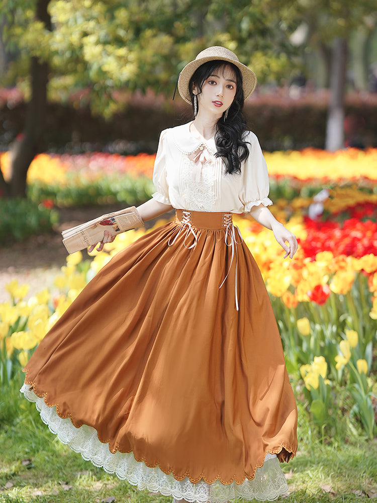 夏のお嬢様風レトロクラシカルセットアップ 全7色