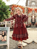 Red check and velvet layered dress