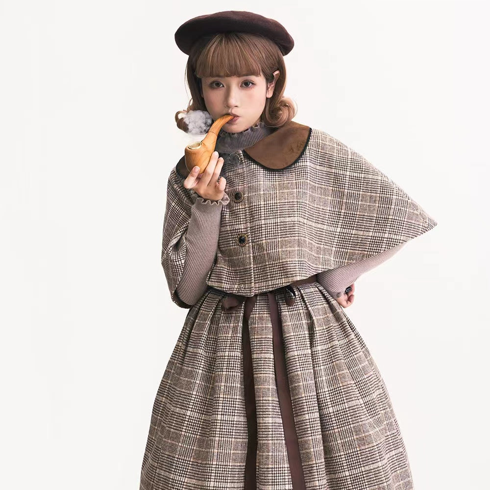 【予約販売】Earl Gray チェックのジャンパースカート・マント・ベレー帽セット