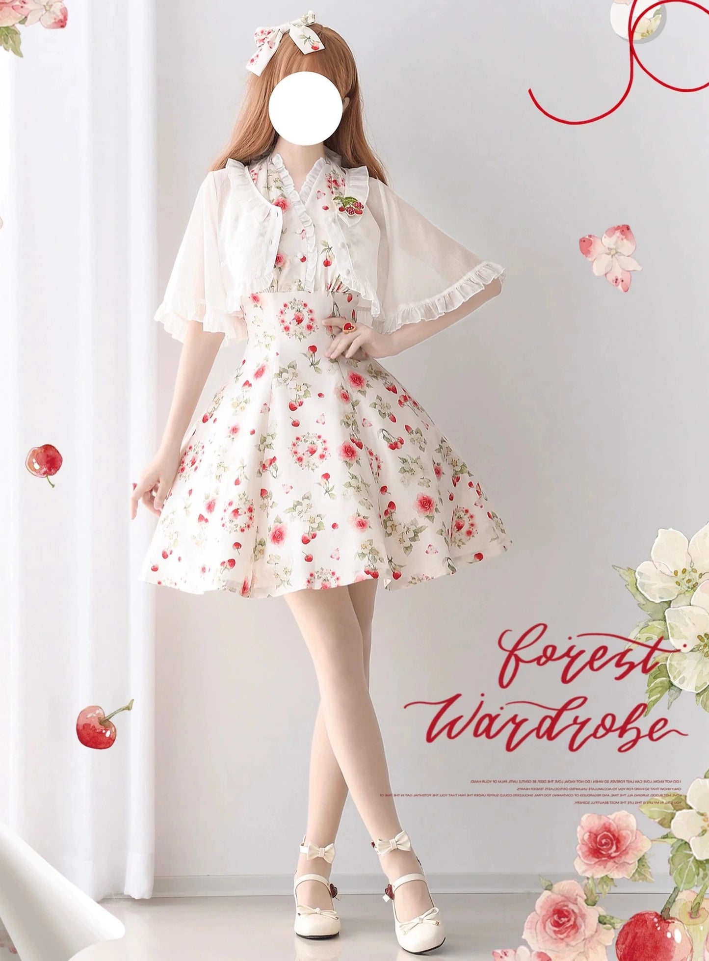 Early Summer Strawberry Picture Book Flare Sleeve Short Cardigan [Buy together for 20% off]