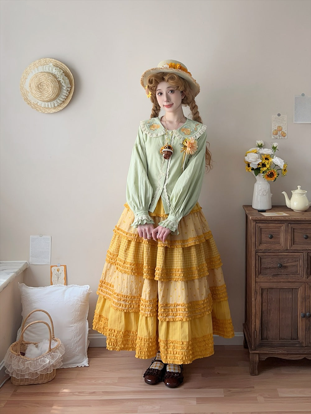 【予約販売】Gardening Sunflower 刺繍襟ブラウス