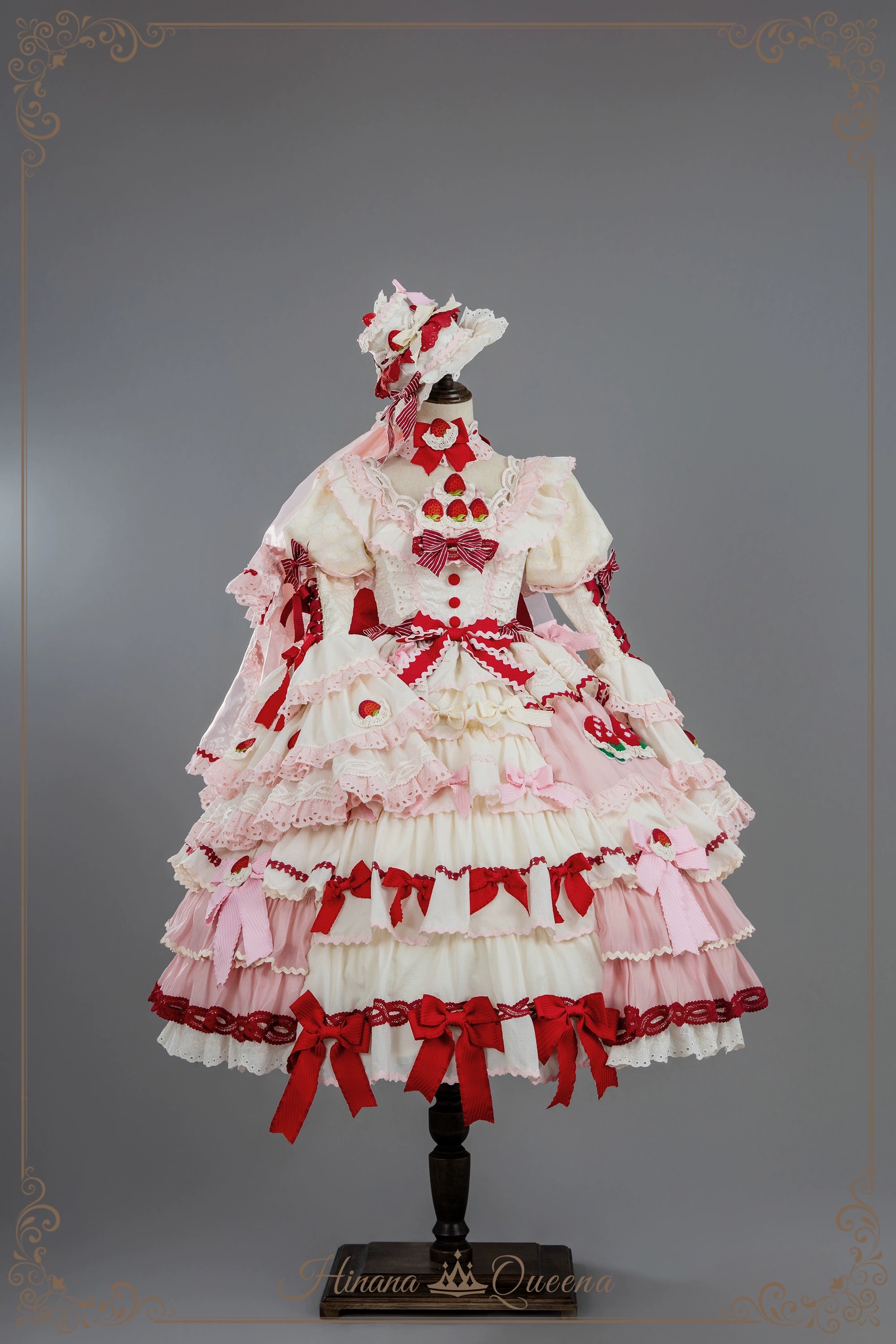 Strawberry Party リボンとフリルのデコレーションドレス・姫袖タイプ