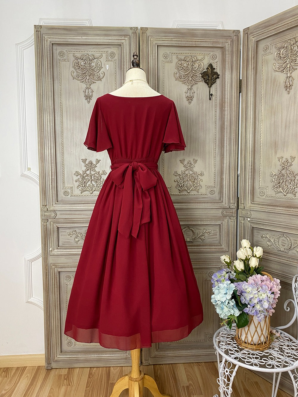 【予約販売】Elegance Greek ドレープフレアスリーブジャンパースカート
