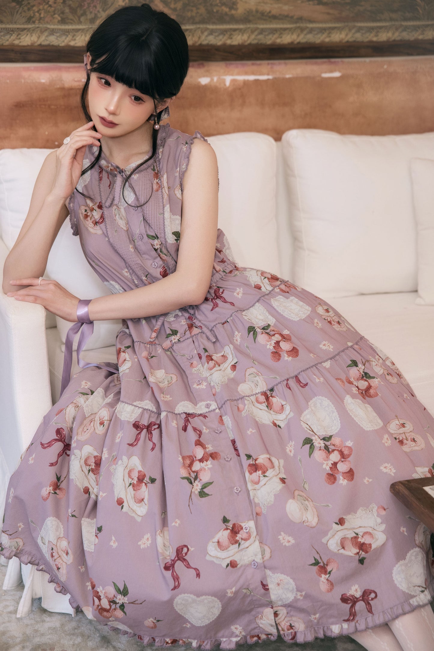 【受注予約1/22まで】Litchi Tea プリントジャンパースカート