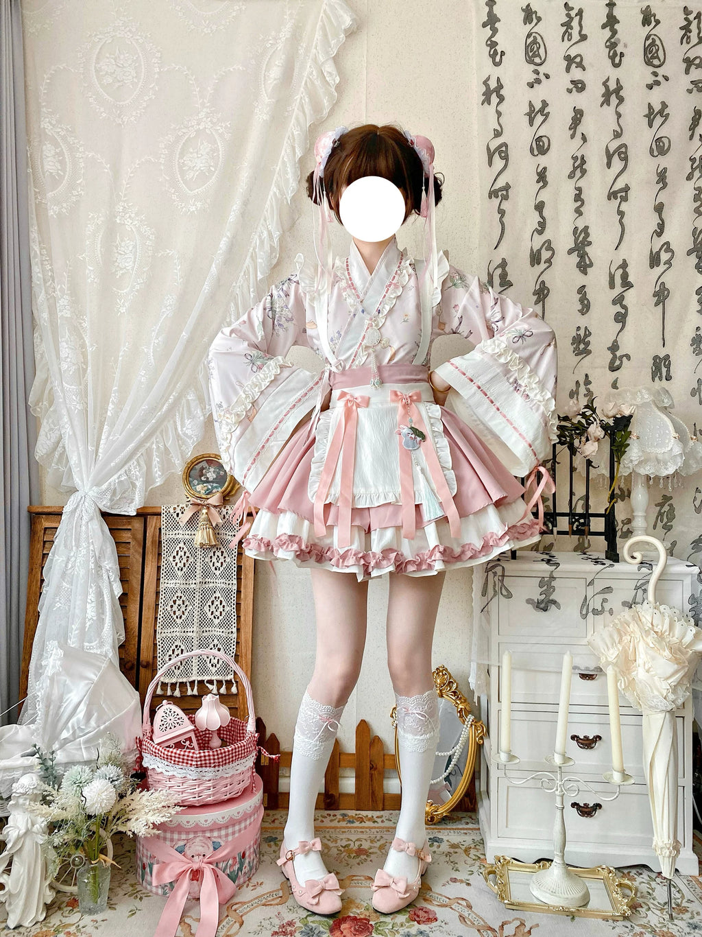 薬草師 エプロン付き華ロリセットアップ