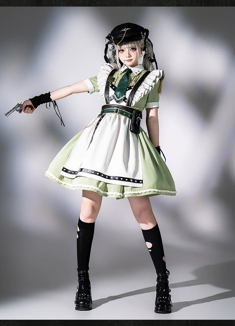 【受注予約5/22まで】少女兵器 エプロン付きワンピースセット・グリーン