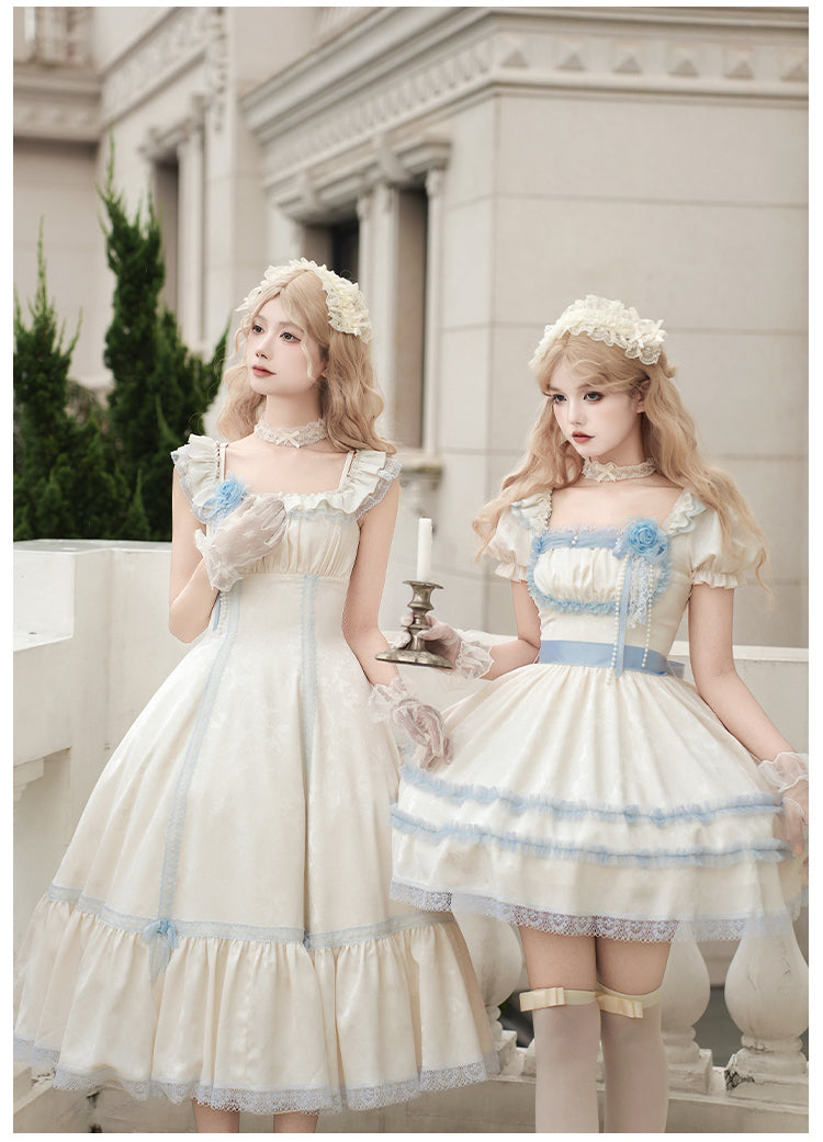 【予約販売】Sea Salt Iced Tea ライトブルージャガードジャンパースカートセット・ロング丈