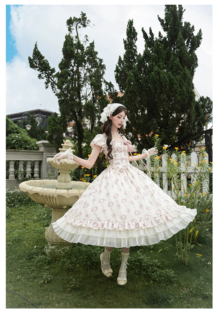 雨上がりの薔薇 プリントワンピース・ロング丈