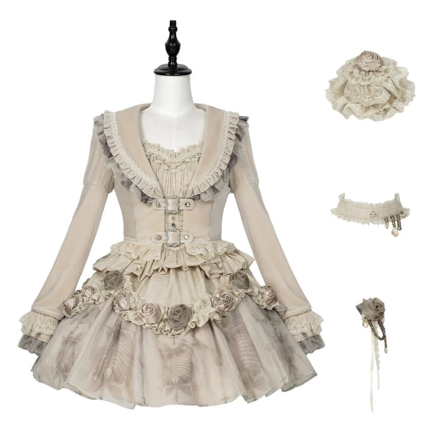 [Sale period ended] Rose Knight III Satin and organdy gothic dress [Champagne]