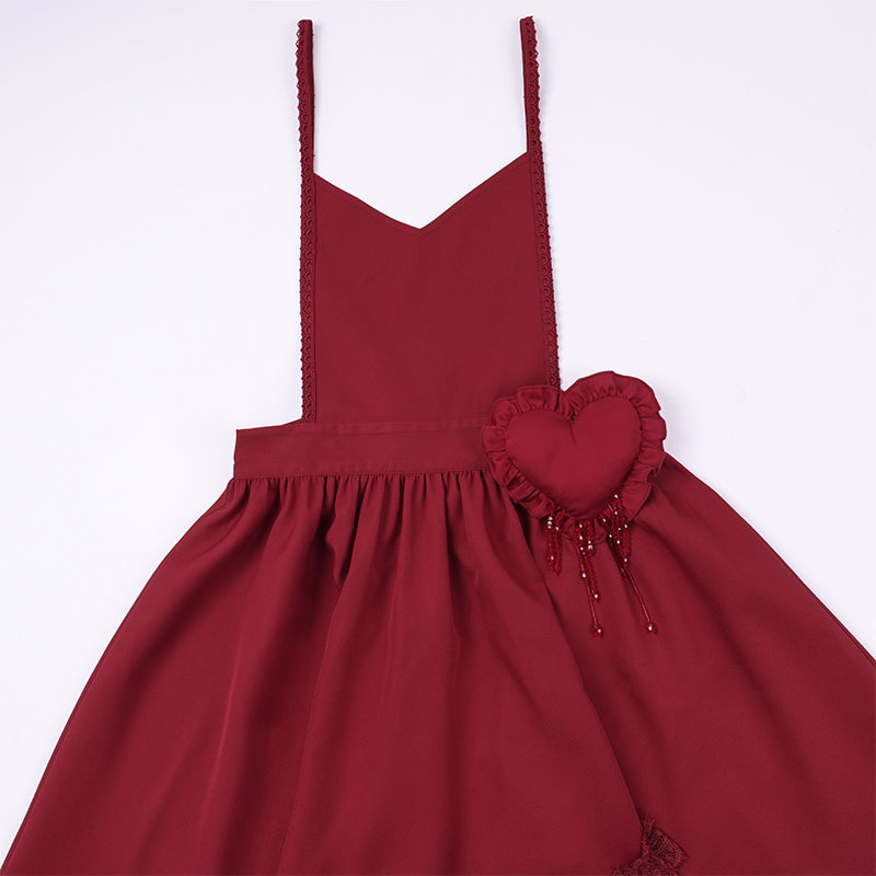 Crimson gothic lollipop apron with hearts