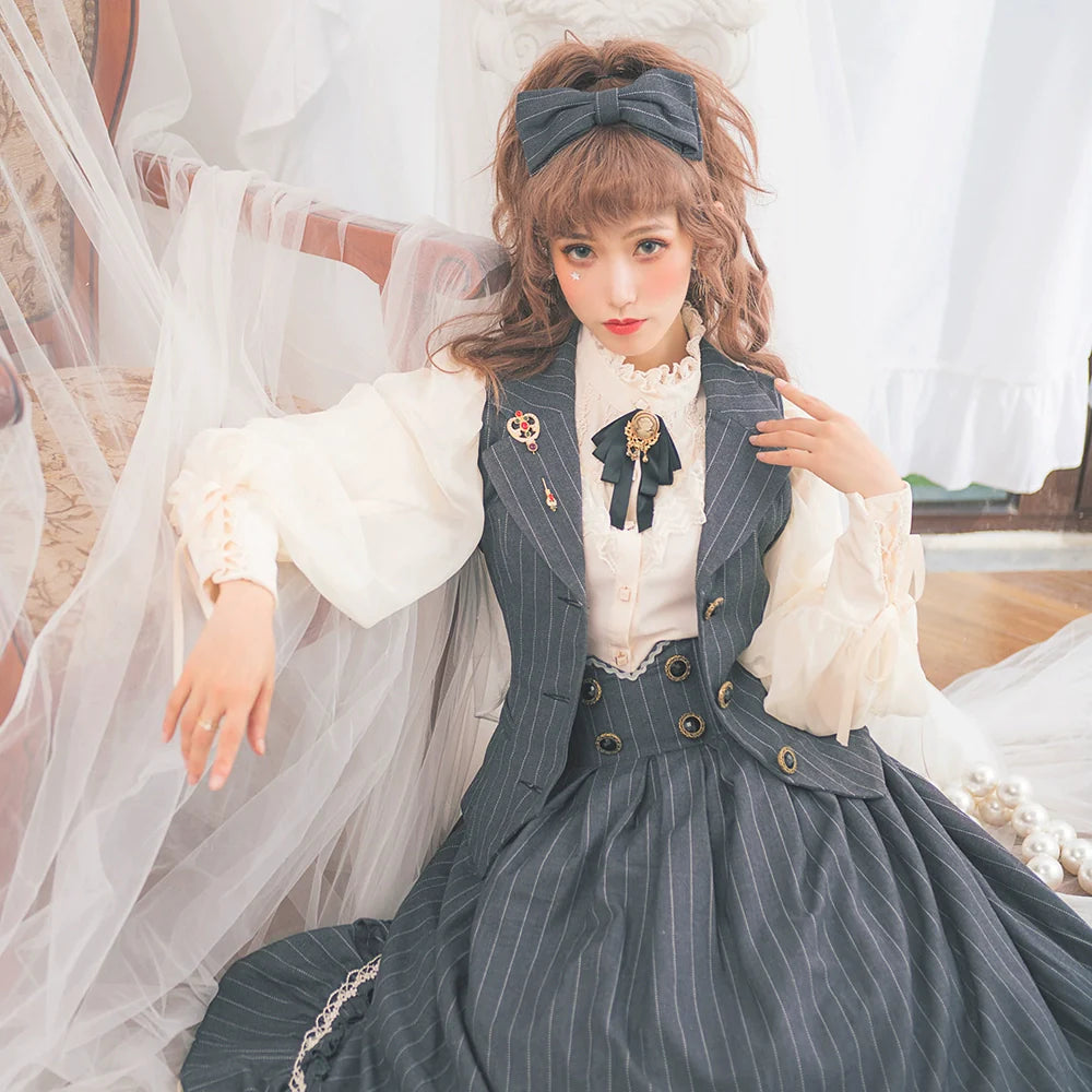 【予約販売】英国クラシカルロリィタ 縦縞ハイウエストスカート