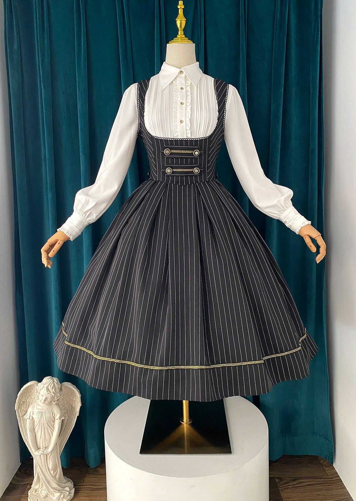 [Resale/Pre-orders available until 10/28] Bright Moon Corset Jumper Skirt Stripe [Black]