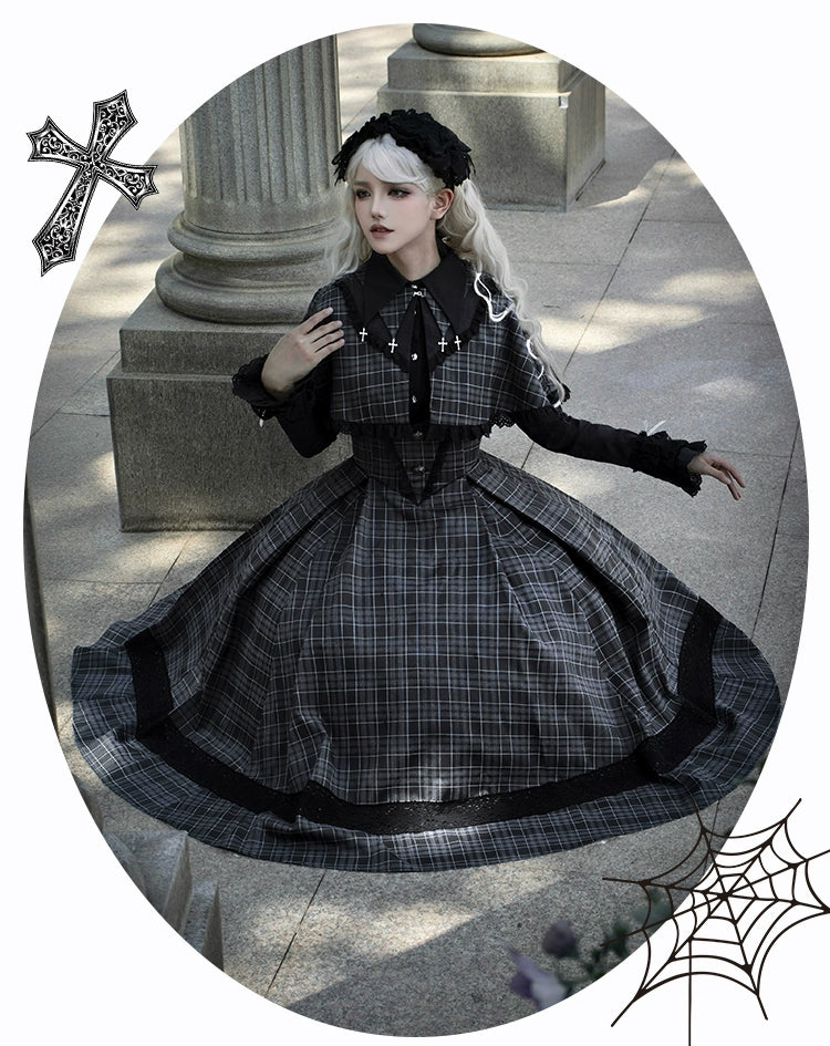 Nameless Letter グレーチェックのジャンパースカートとケープ Nameless Letter グレーチェックのジャンパースカートとケープ