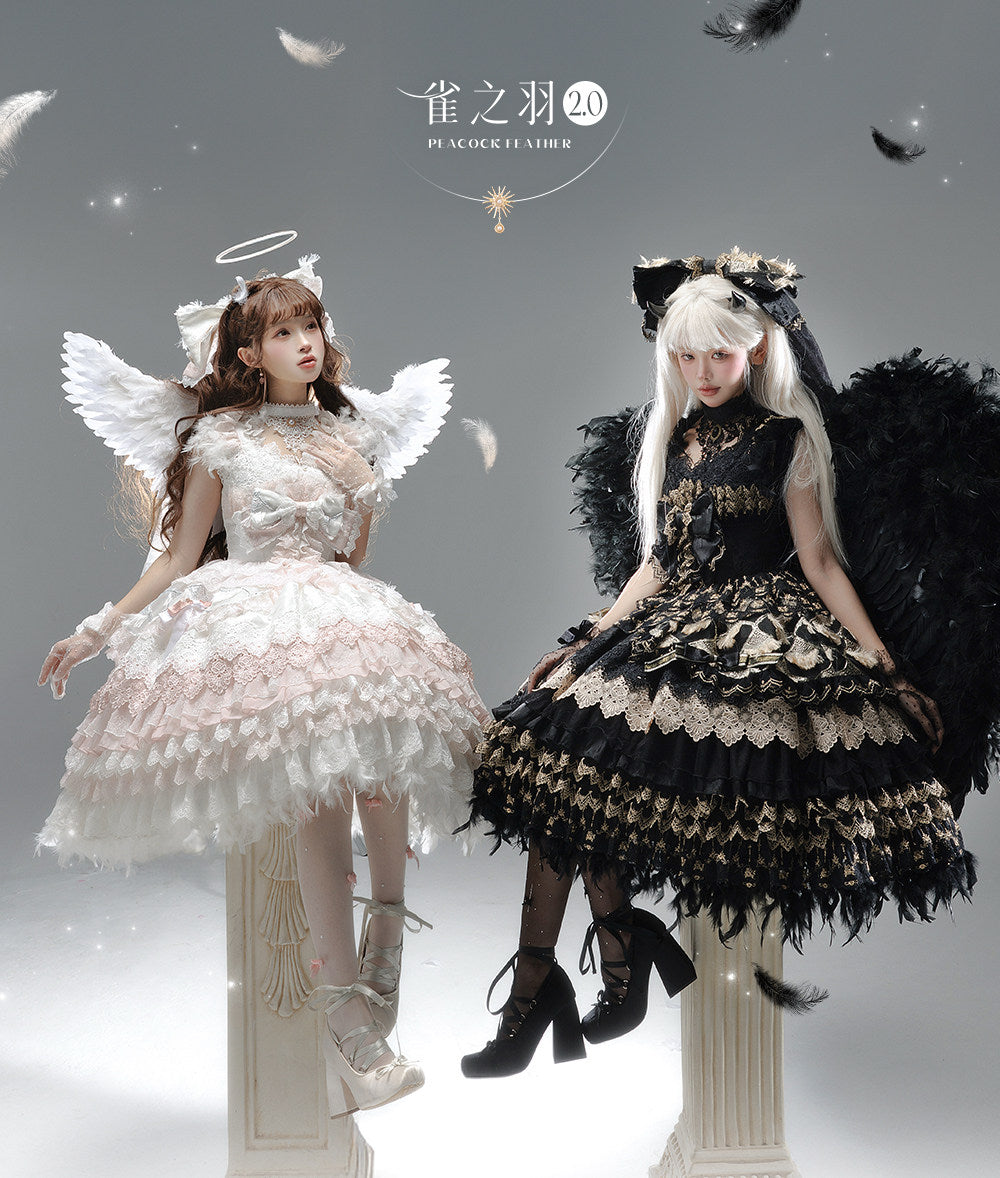 【新色・受注予約1/22まで】Peacock Feather プリンセスドレス・ホワイト×ピンク