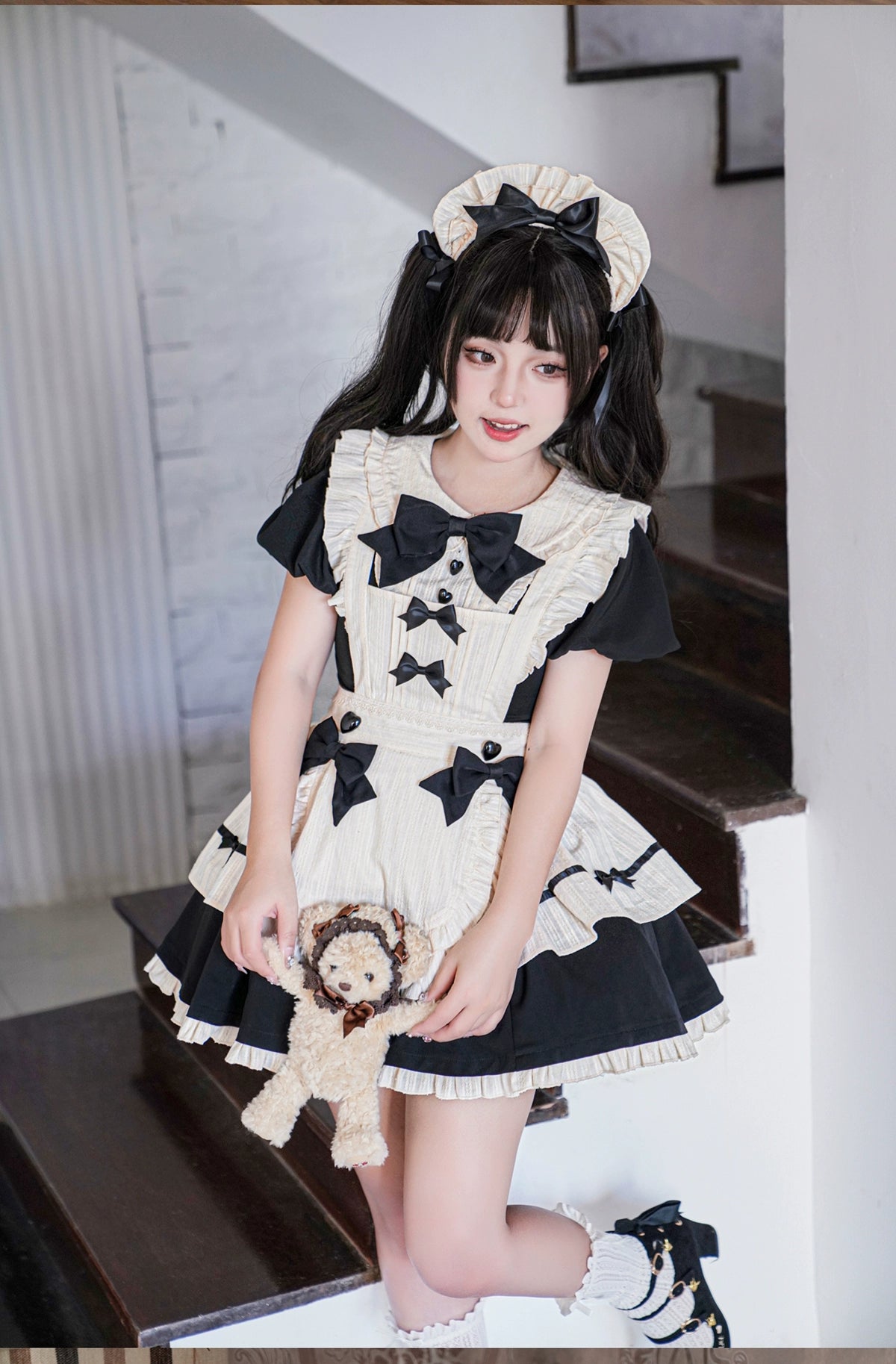 Heart button maid style dress set