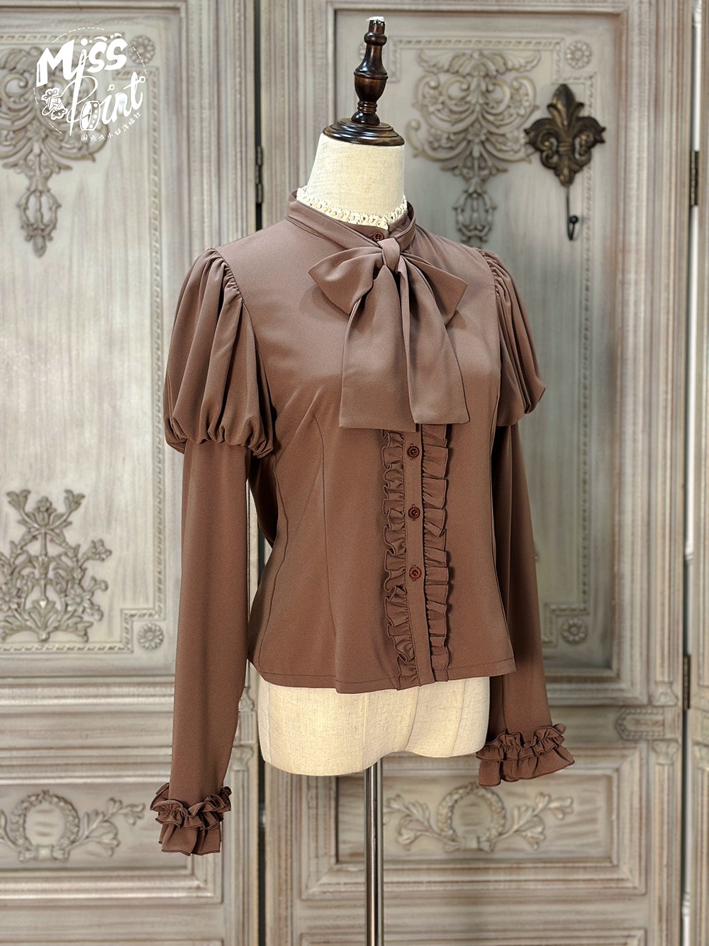 【予約販売】Classic Chocolat Stripe リボンタイブラウス