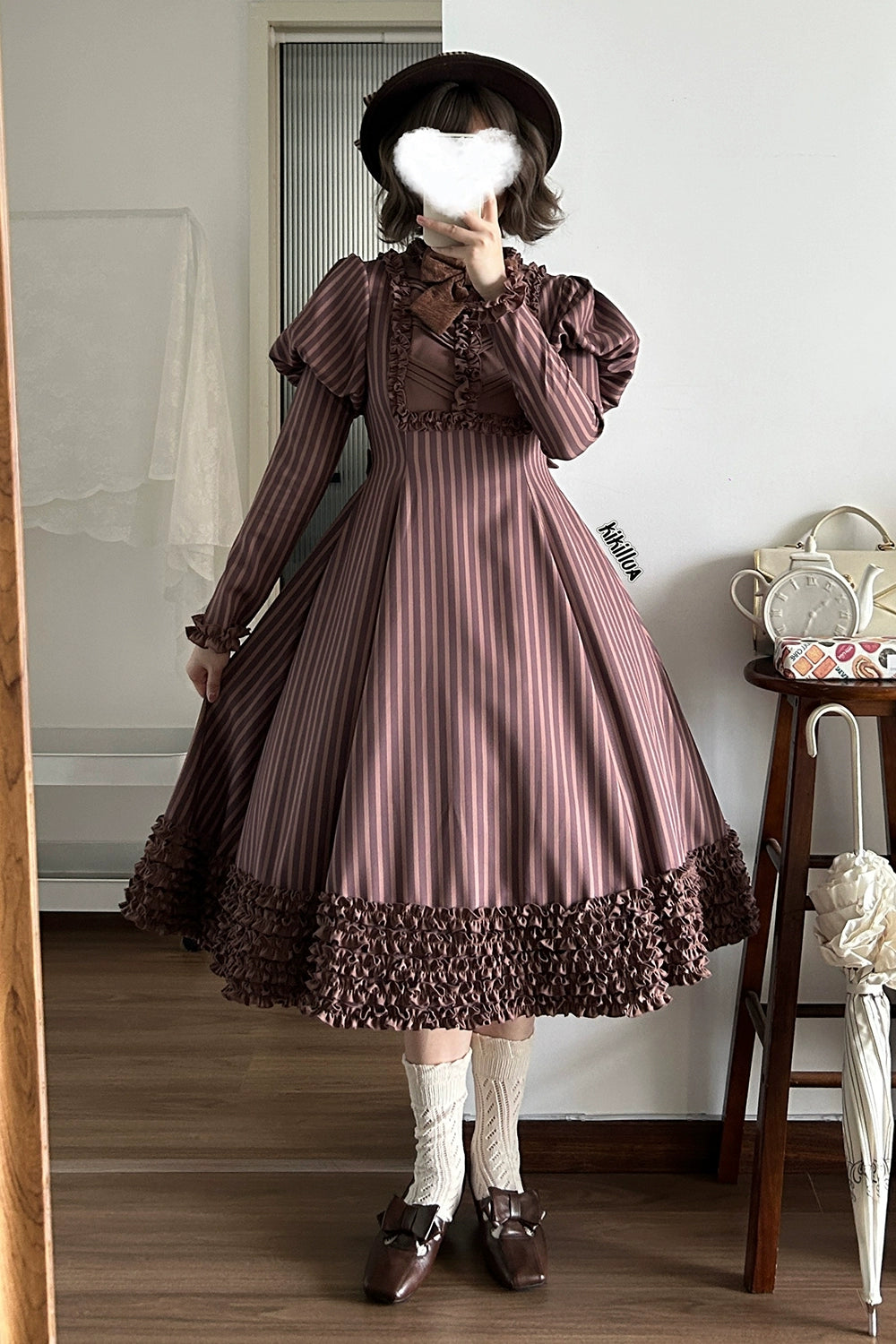 【予約販売】Classic Chocolat Stripe ストライプワンピース・ロング丈