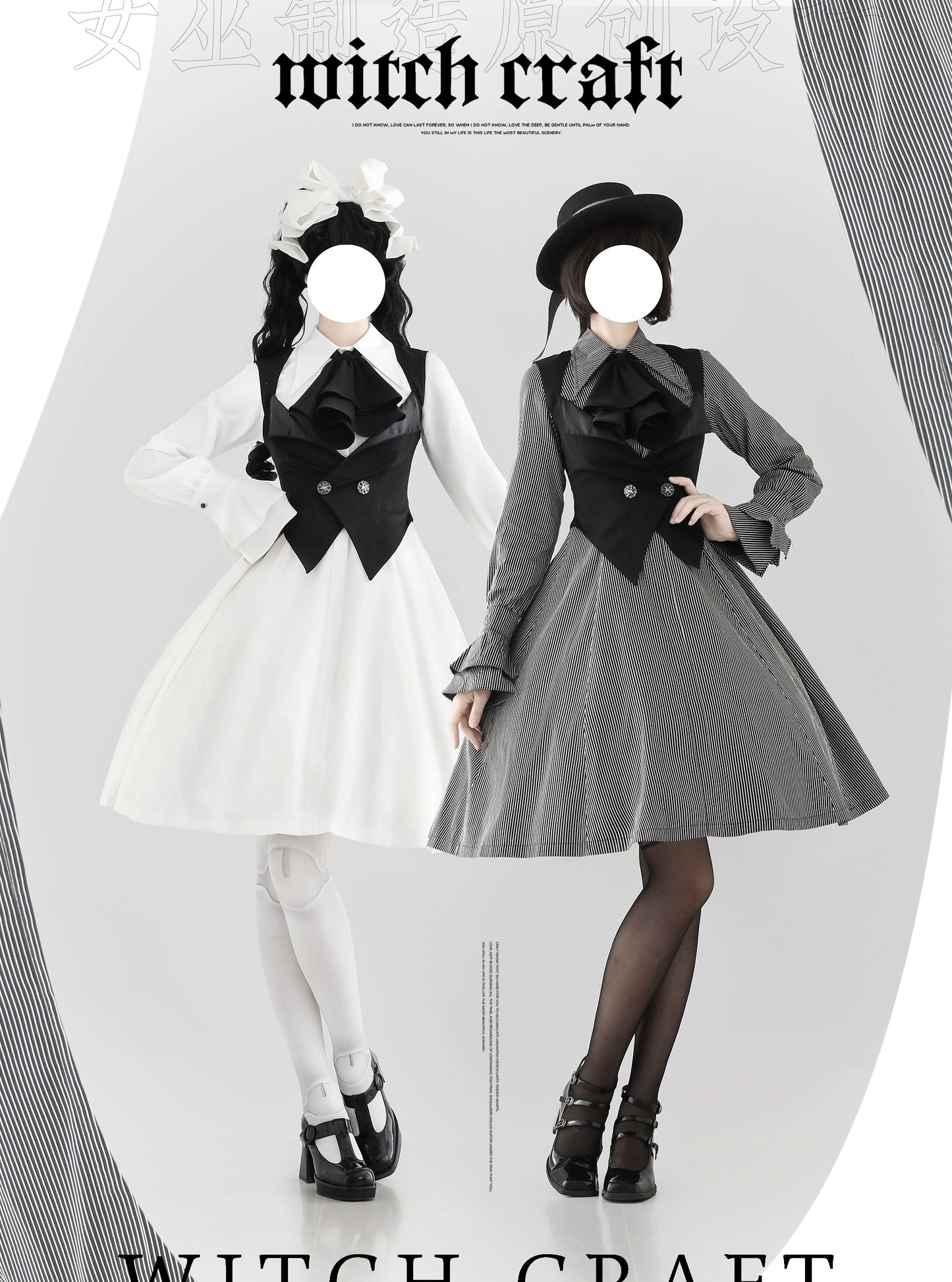 Pointed collar dress with jabotai and vest