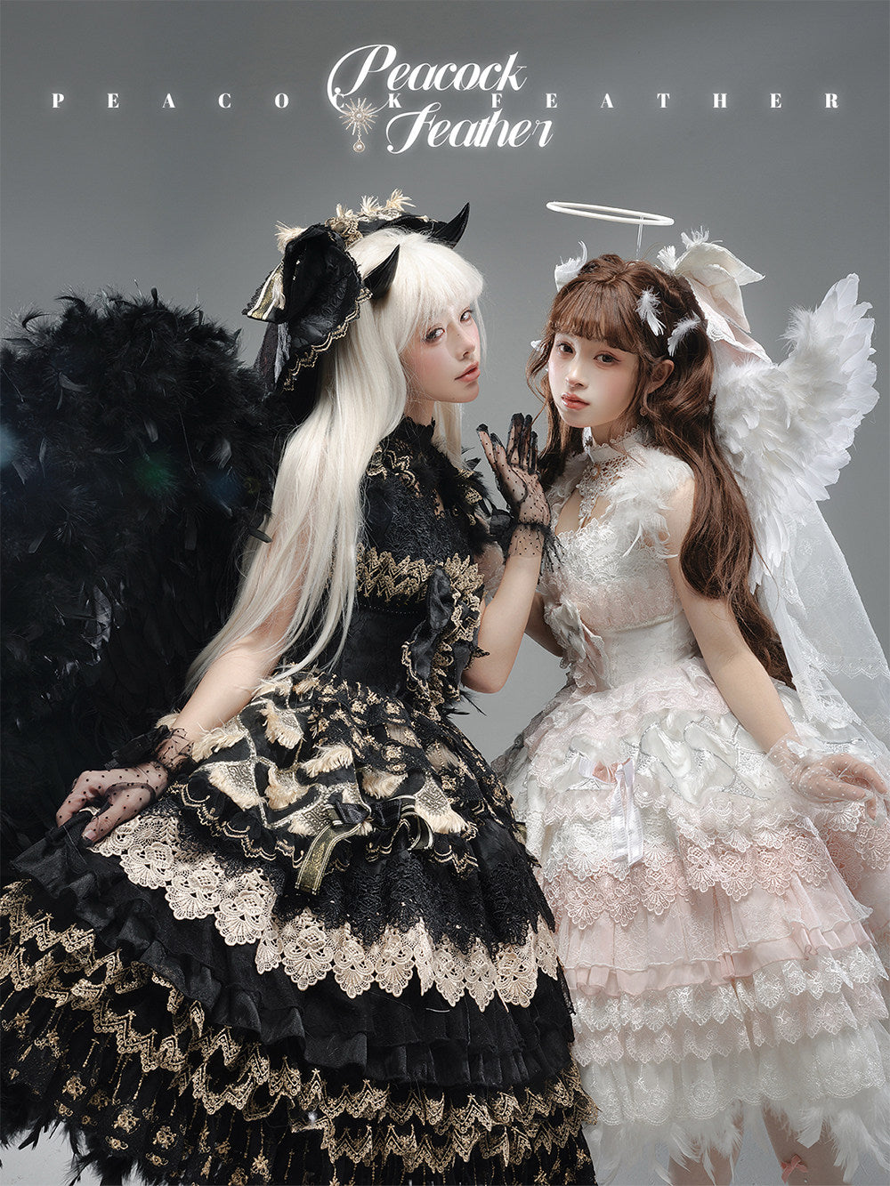 【新色・受注予約1/22まで】Peacock Feather プリンセスドレス・ブラック×ゴールド