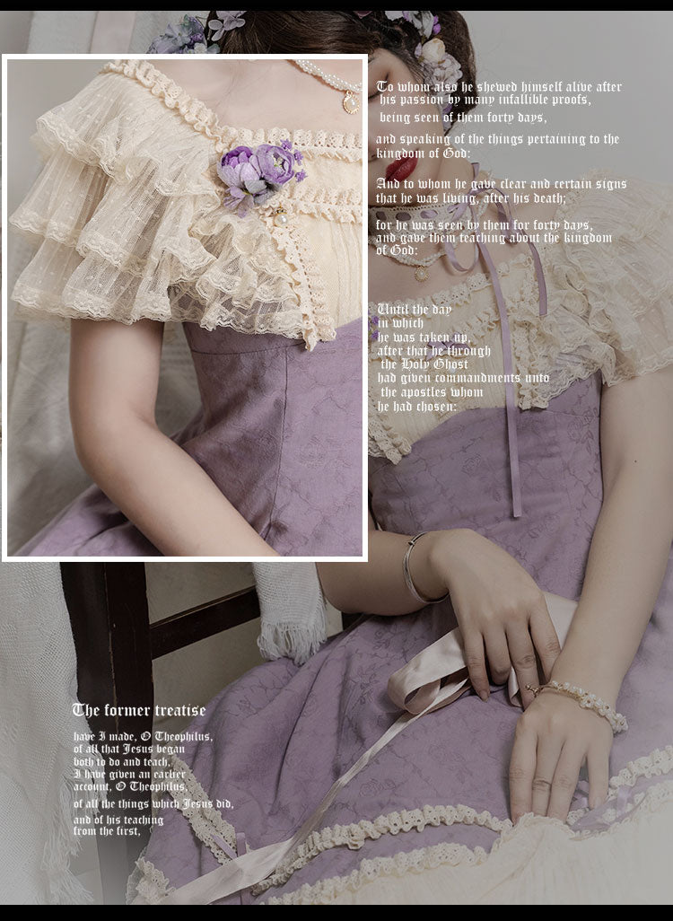 薔薇模様のジャガードフリルレース2wayワンピース 全4色