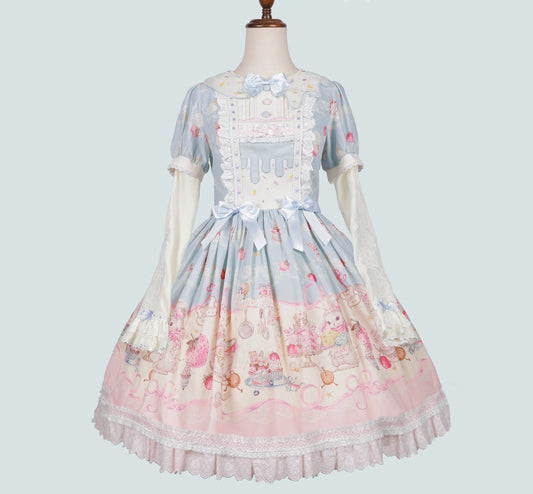 【受注予約1/7まで】Bunny Bakery 付け袖付きワンピース・コットンレースタイプ