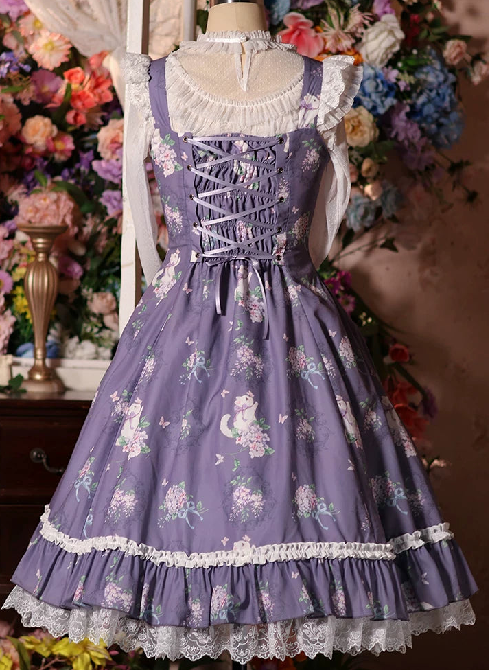 【受注予約10/28まで】Fleurs Violettes プリントジャンパースカート