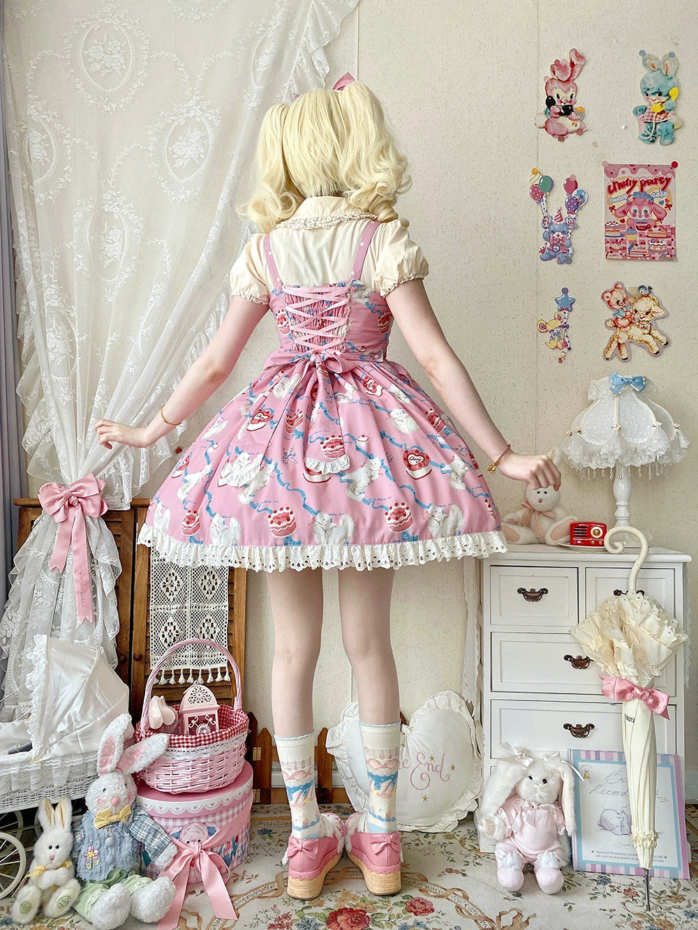 【予約販売】Sweet Cherry Cat ビブスジャンパースカート