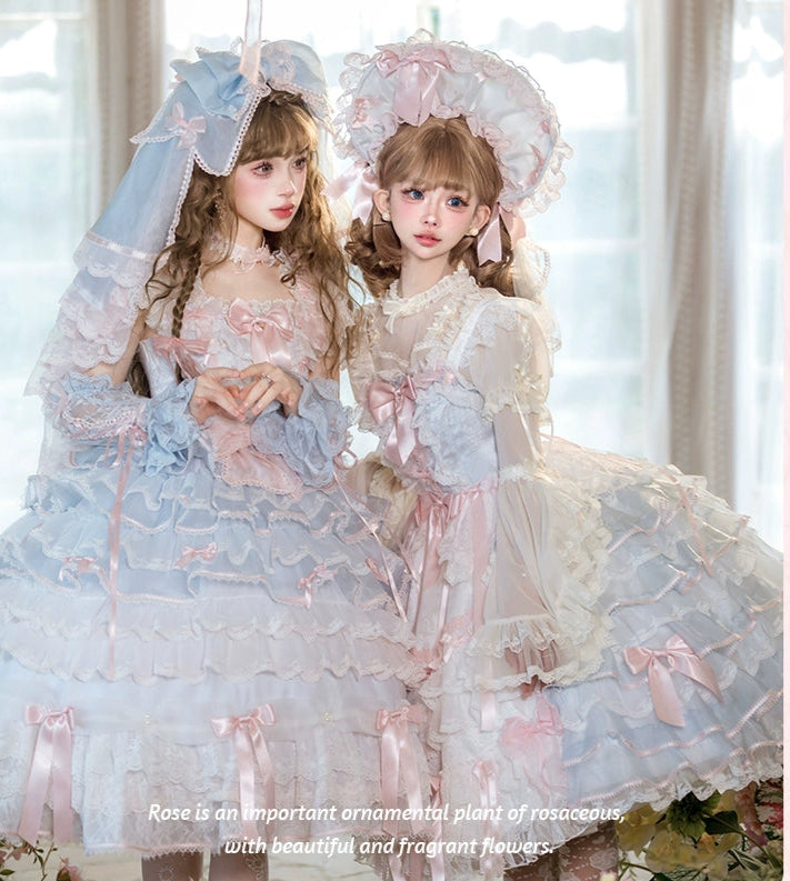 【受注予約8/6まで】Rose Courtyard レースとリボンのジャンパースカート・新色