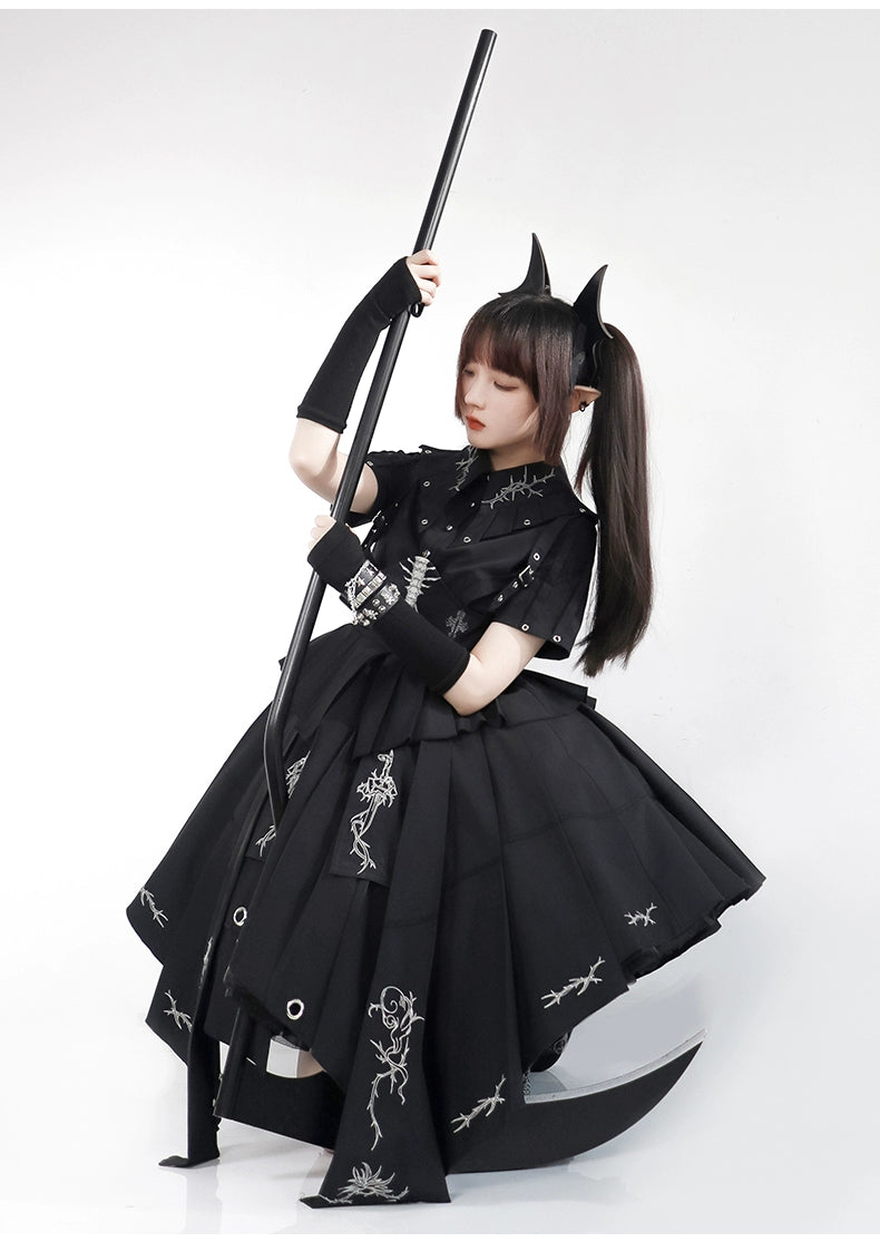 Grim Reaper 骨プリントのコルセット付きワンピース