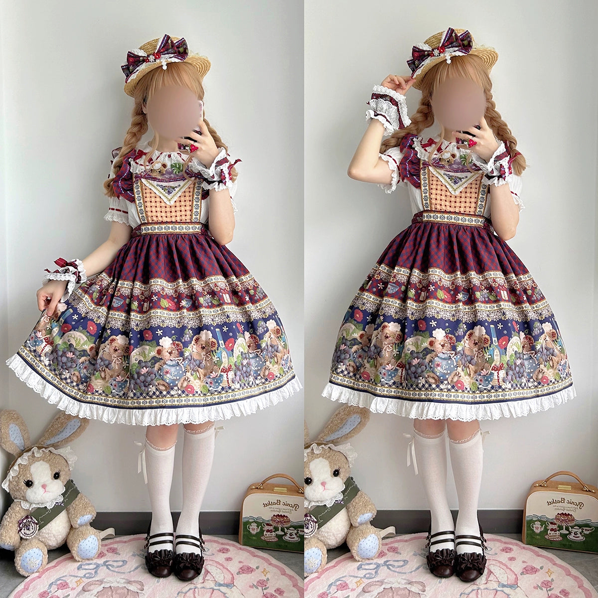 [Pre-orders available until 10/16] Grape Bear Overall Skirt