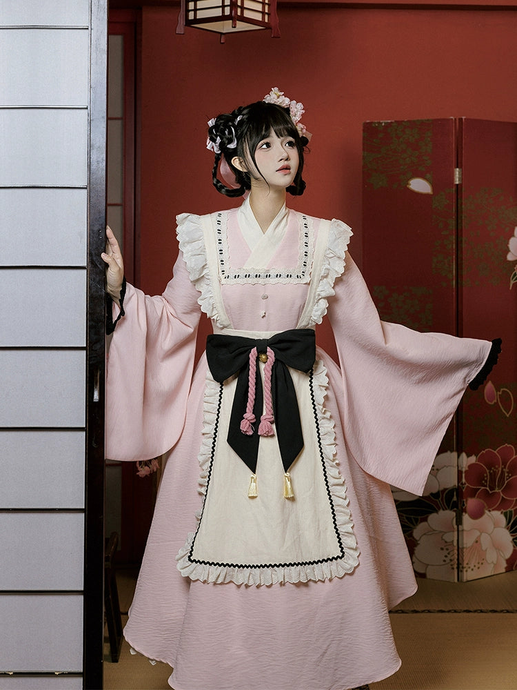 Japanese style maid pink and navy Japanese Lolita dress RonRon Japanese style maid pink and navy Japanese Lolita dress RonRon